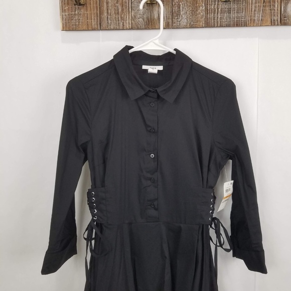 Bar III Dress Womens Small Black Half-Button Flounce Shirt Mini - Picture 3 of 7